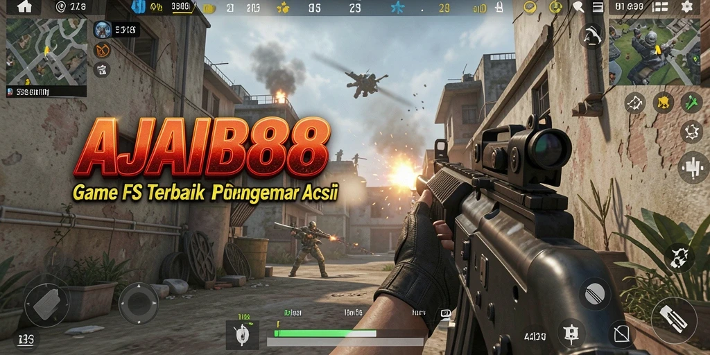 Screenshot utama AJAIB88 menyoroti aksi tembak-menembak yang intens.