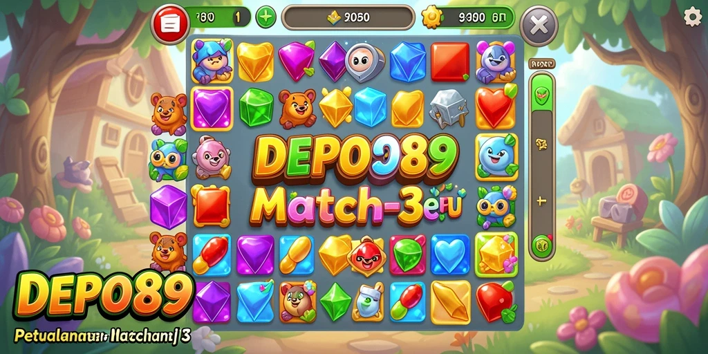 Tangkapan layar DEPO89 menunjukkan gameplay menawan dengan permata warna-warni.