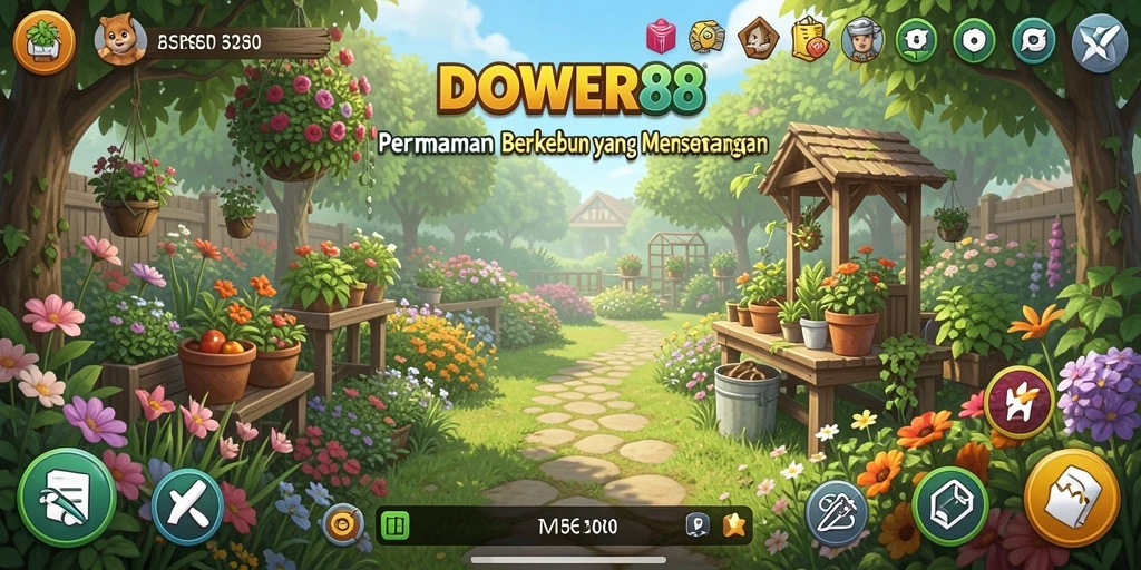 Screenshot gameplay DOWER88 menampilkan aktivitas berkebun yang seru.