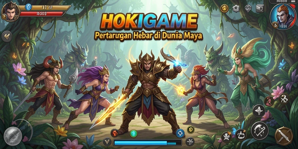 Tangkapan layar HOKIGAME menampilkan pertarungan seru antar karakter dengan grafis menawan.