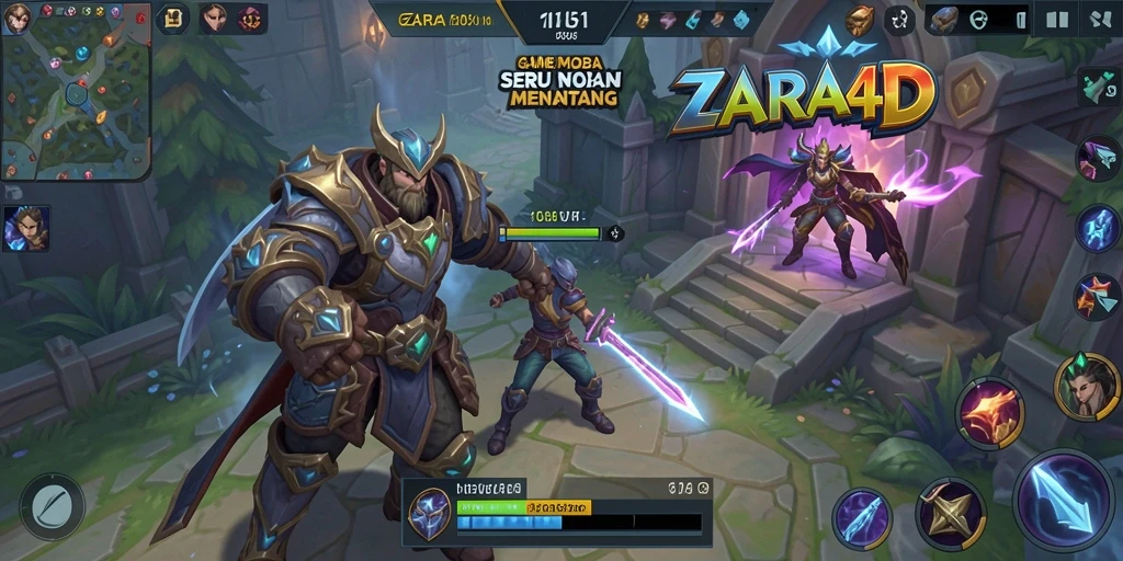 Screenshot gameplay ZARA4D menampilkan aksi seru di arena MOBA.